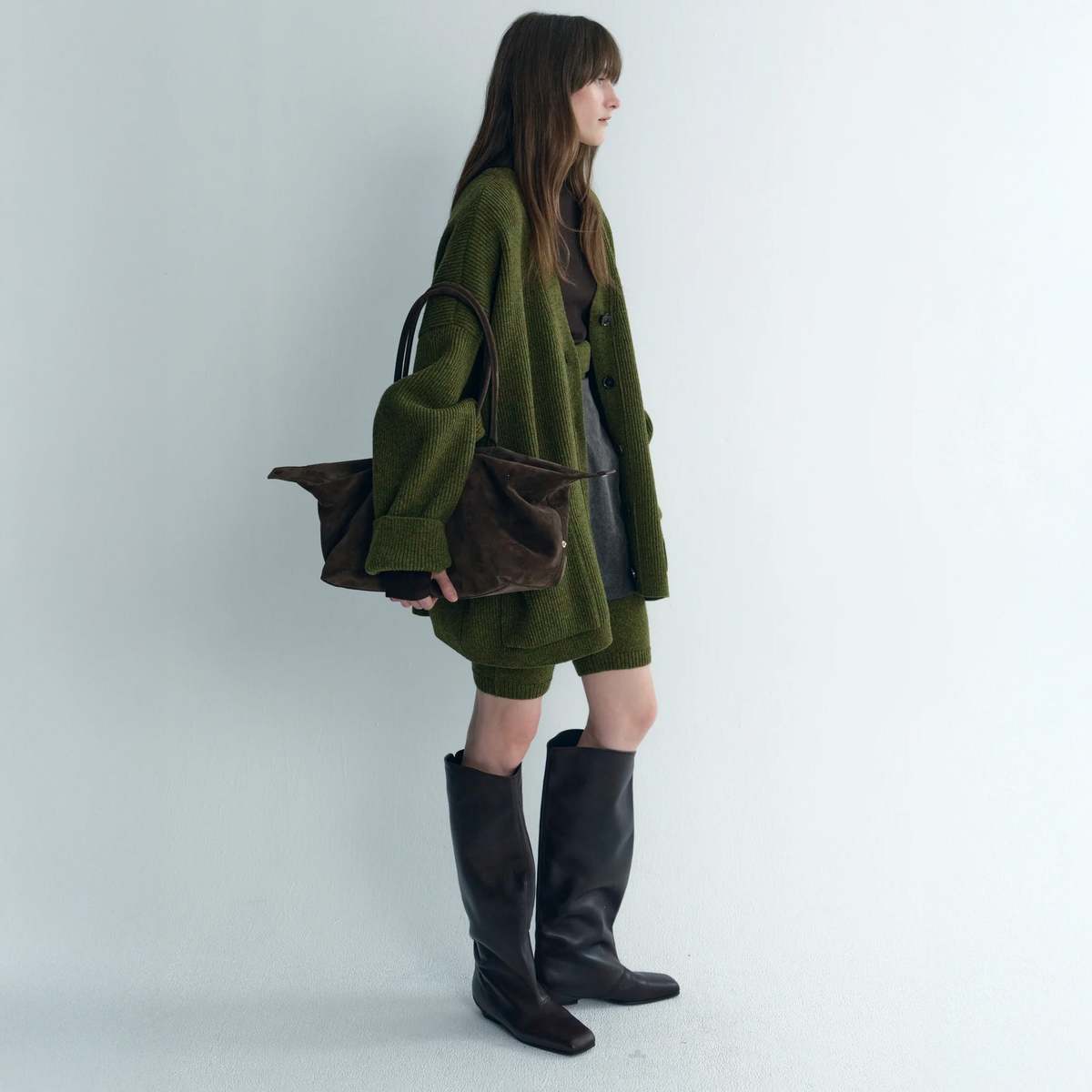 TIME Oversized Knit Cardigan - Moss - Image 2 of 5