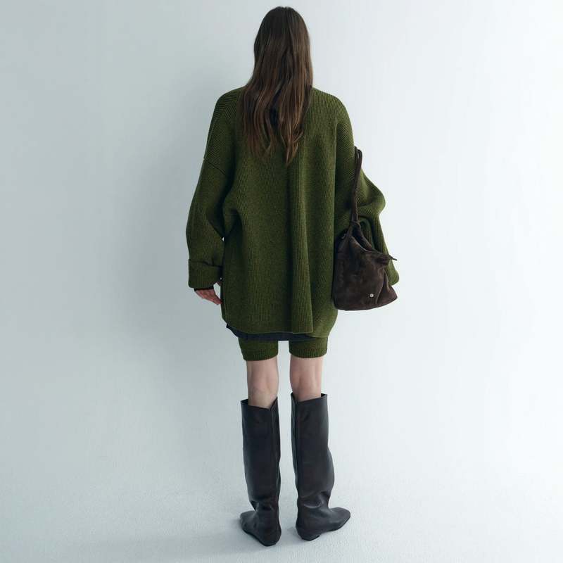 TIME Oversized Knit Cardigan - Moss
