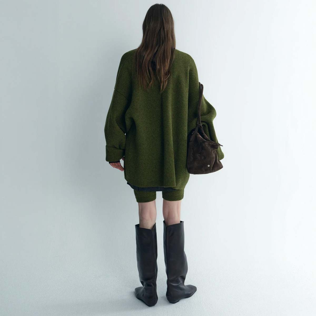 TIME Oversized Knit Cardigan - Moss - Image 3 of 5