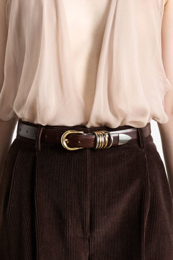 Dehanche Hollyhock Mixed Metal Belt - Brown/Silver/Gold