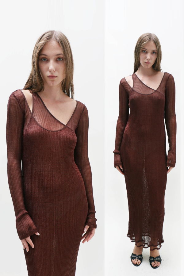 Priscavera Double Layer Maxi Dress - Bronze