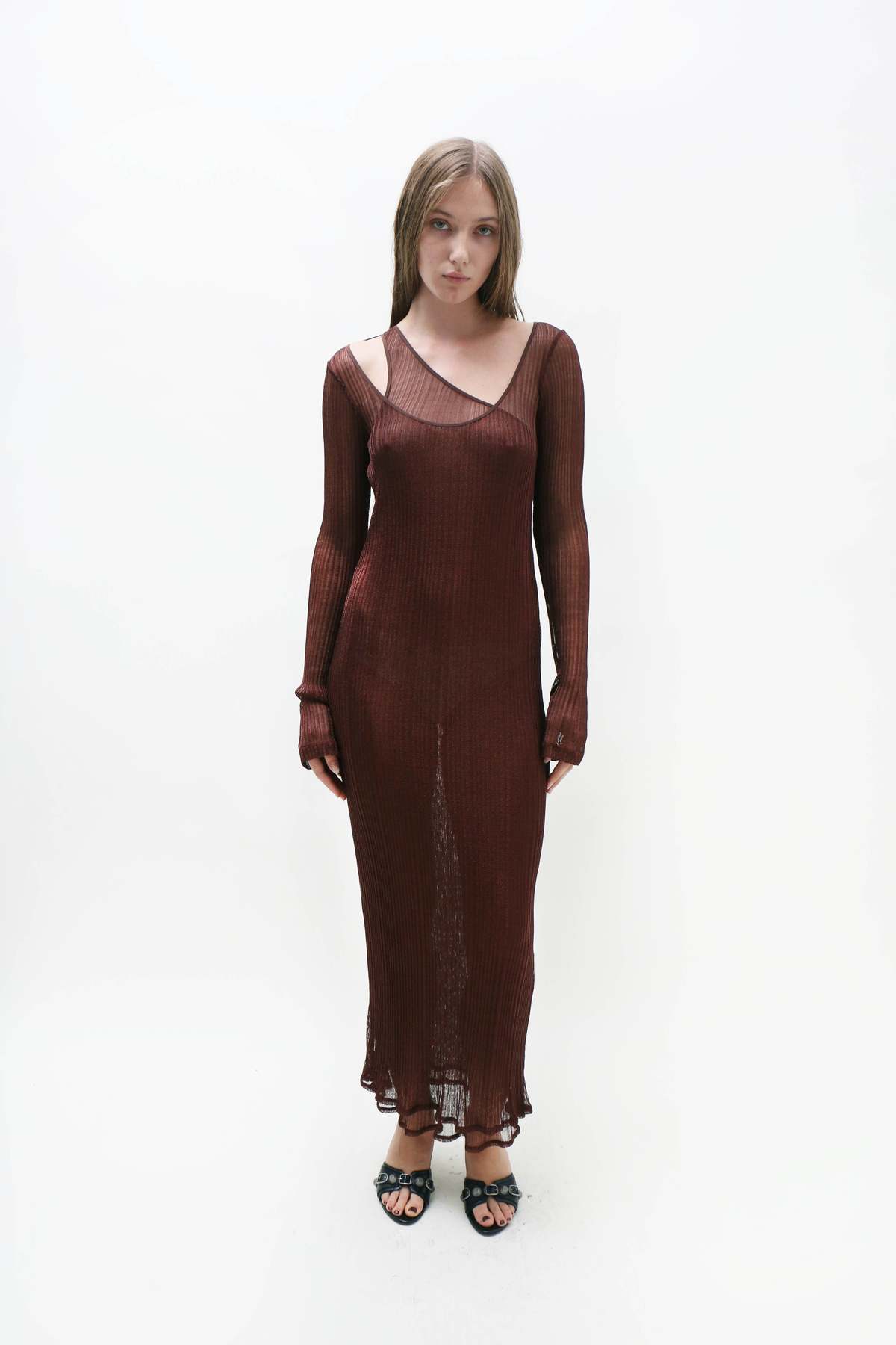 Priscavera Double Layer Maxi Dress - Bronze - Image 3 of 6