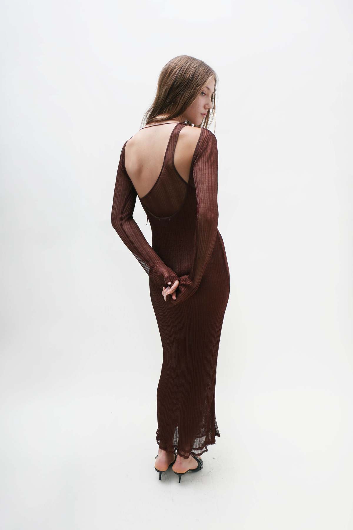 Priscavera Double Layer Maxi Dress - Bronze - Image 5 of 6