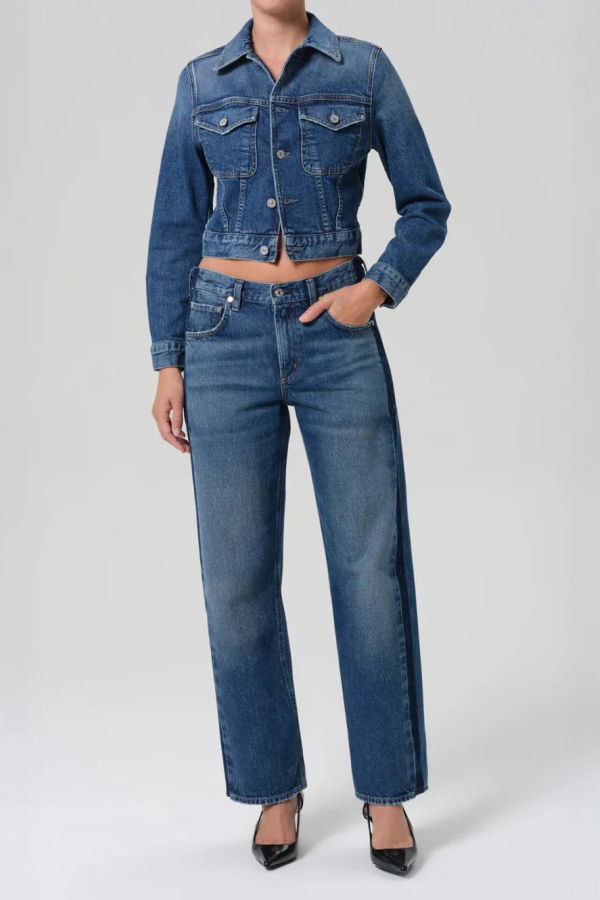 Citizens of Humanity Lindz Easy Straight Tuxedo Stripe Jeans - Blue