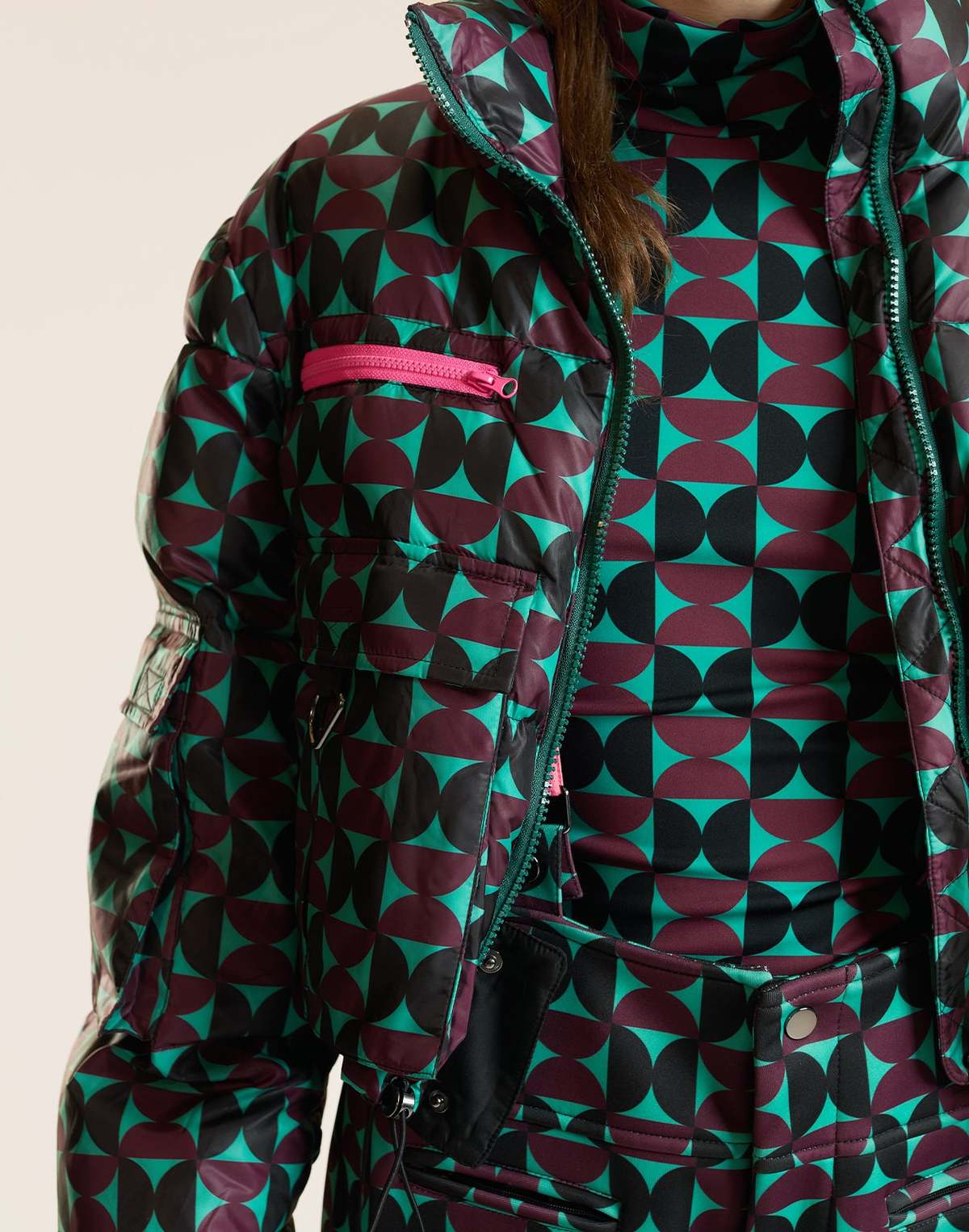 Cynthia Rowley Art Nouveau Puffer Jacket - Burgundy - Image 3 of 5