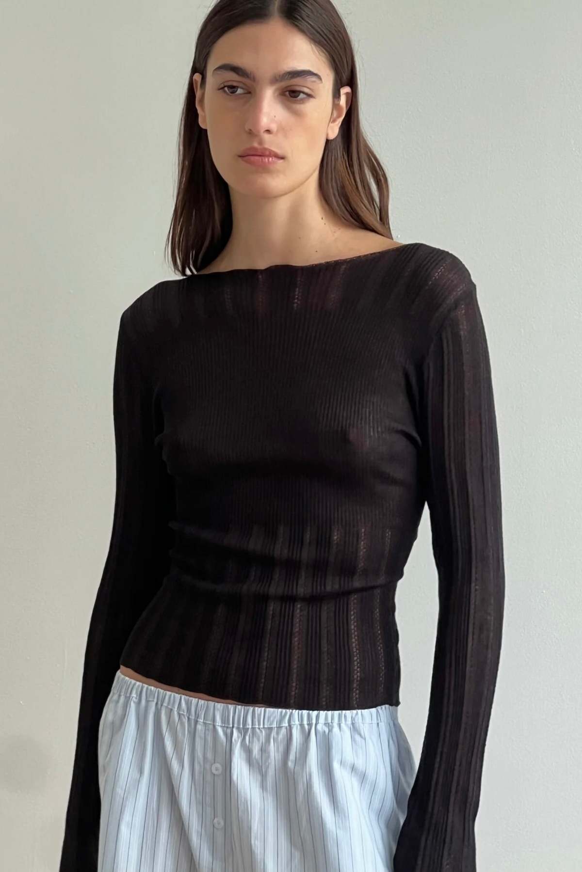 Deiji Studios Open Work Longsleeve Top - Black - Image 5 of 9