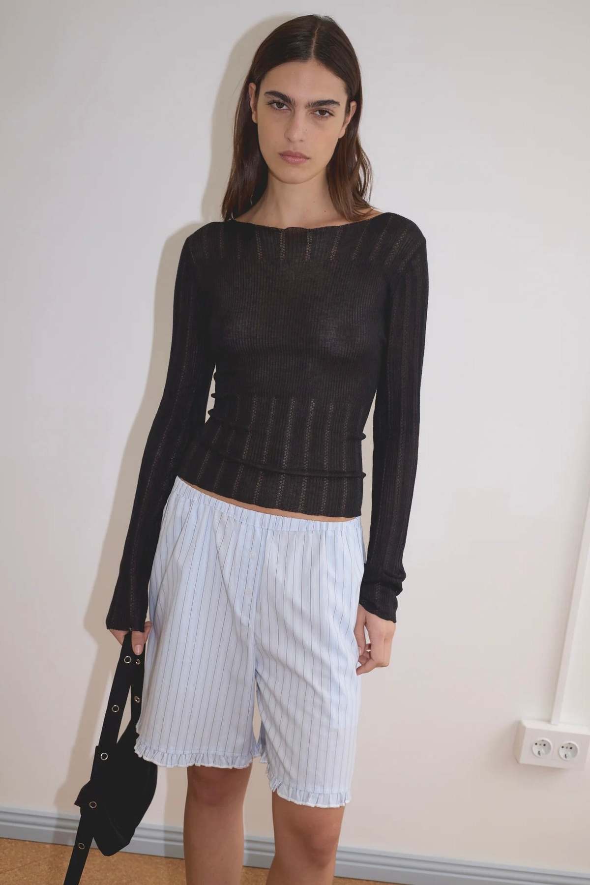 Deiji Studios Open Work Longsleeve Top - Black - Image 6 of 9