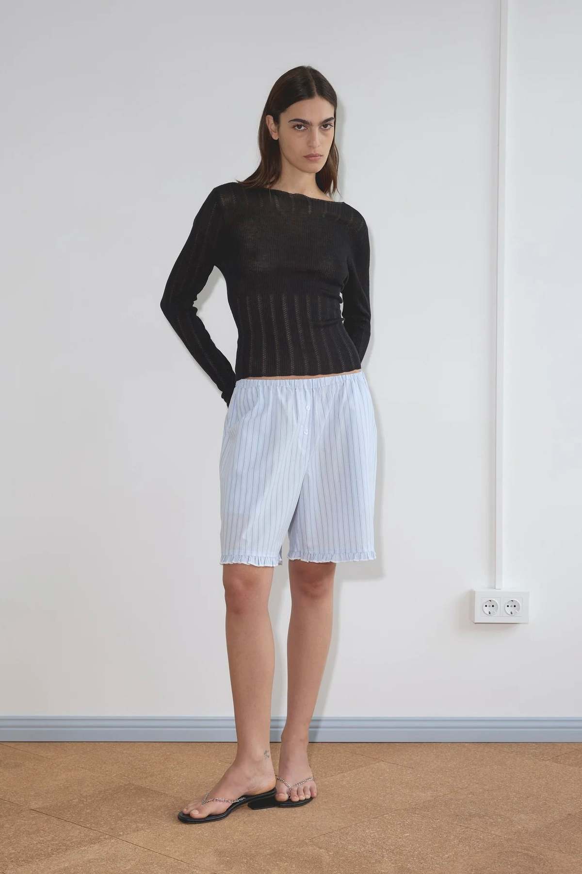 Deiji Studios Open Work Longsleeve Top - Black - Image 7 of 9