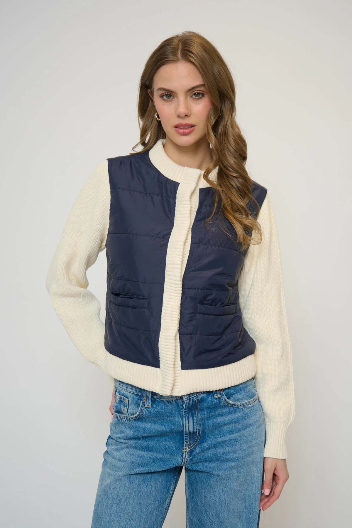 Central Park West Nylon Quilted Jacket With Sweater Sleeves - Image 1 of 1