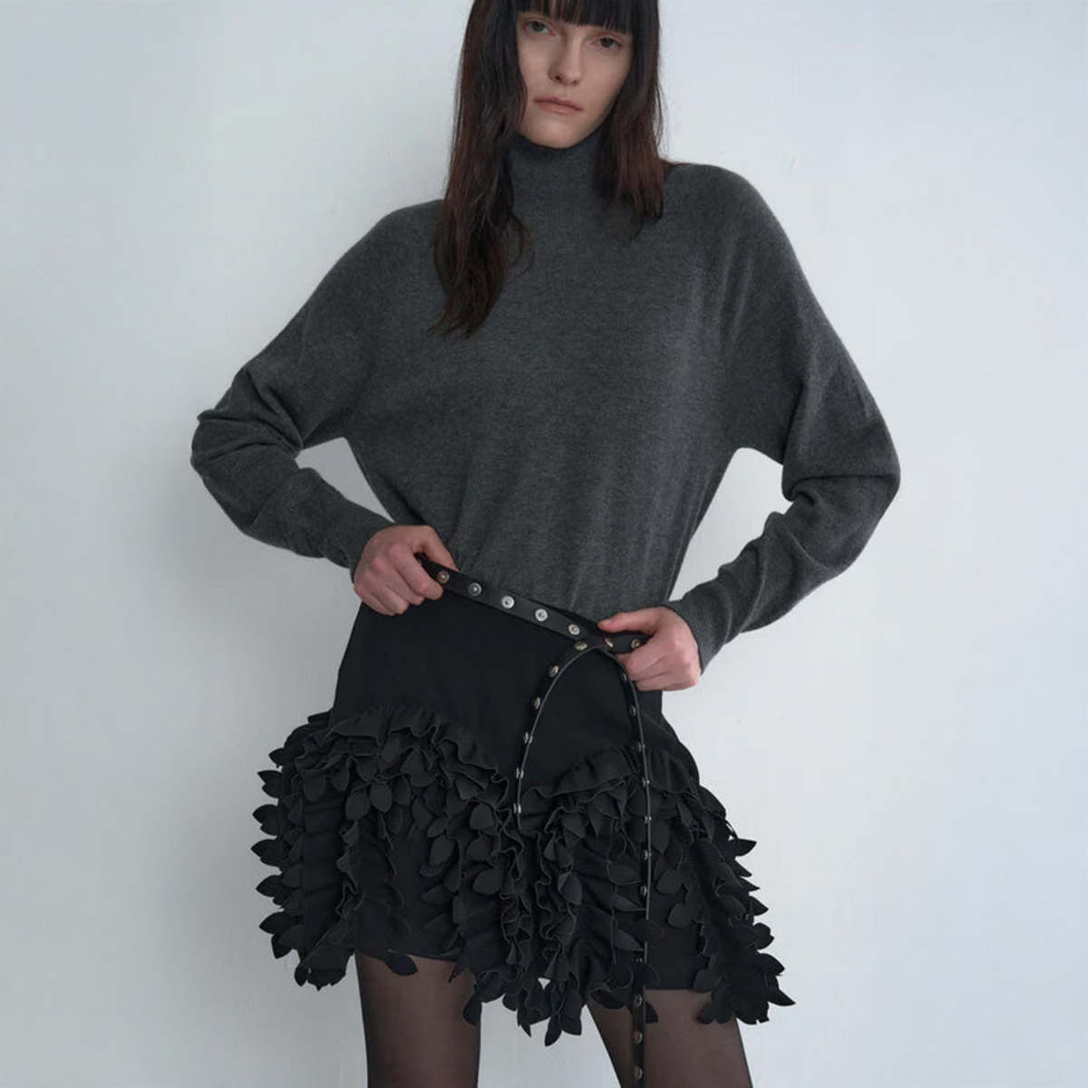 TIME Button Detail Belt - Black - Image 2 of 8