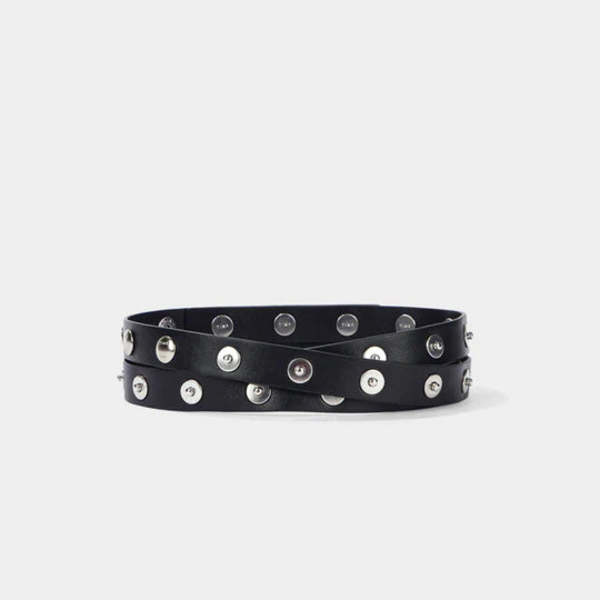 TIME Button Detail Belt - Black