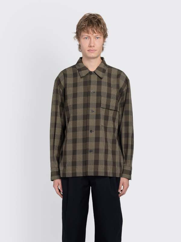 Margaret Howell Flap Pocket Overshirt Graphic Yarn Dyed Wool Shirt - Black/Brown Margaret Howell Flap Pocket Overshirt Graphic Yarn Dyed Wool Shirt - Black/Brown
