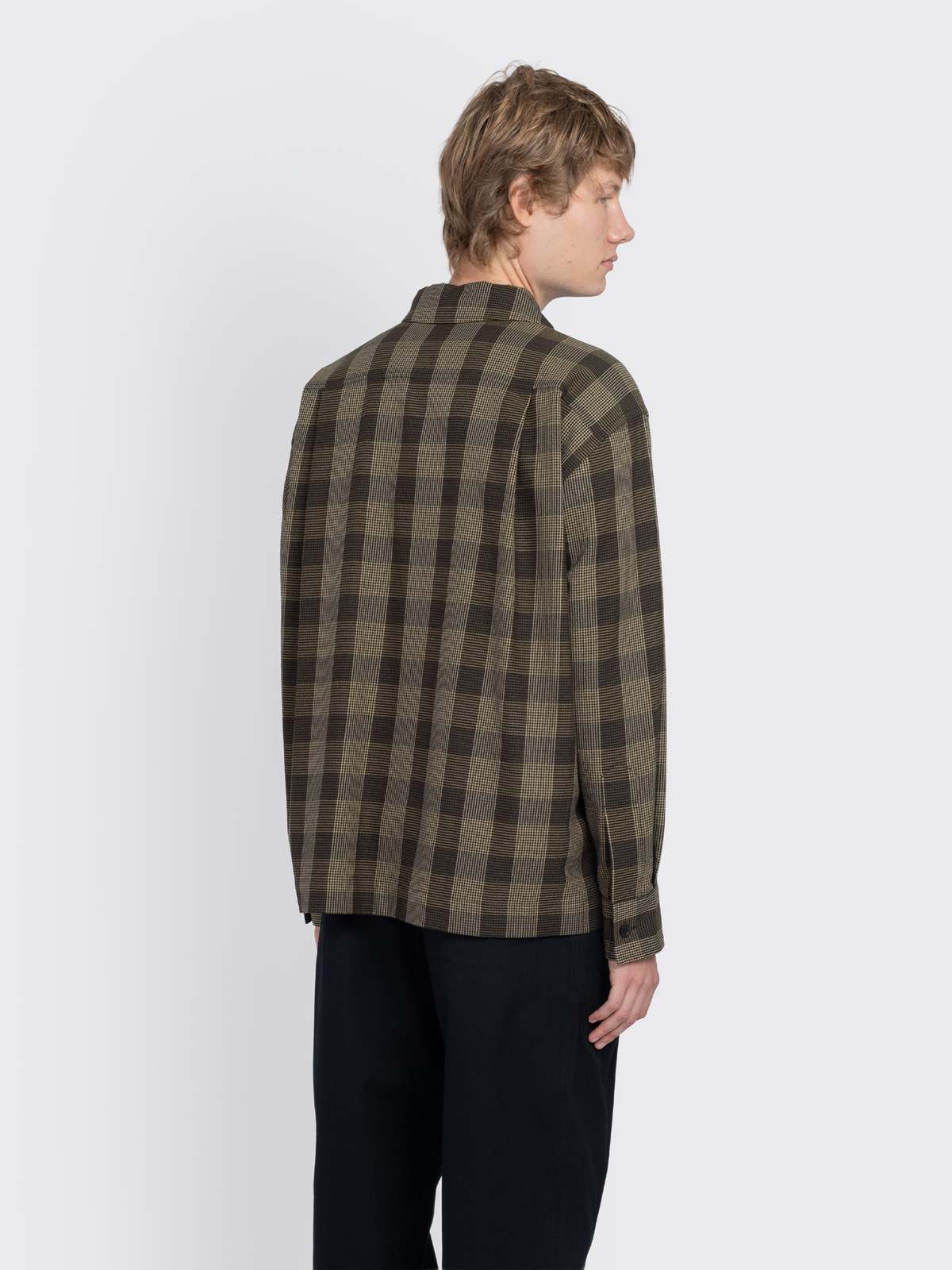 Margaret Howell Flap Pocket Overshirt Graphic Yarn Dyed Wool Shirt - Black/Brown - Image 3 of 4