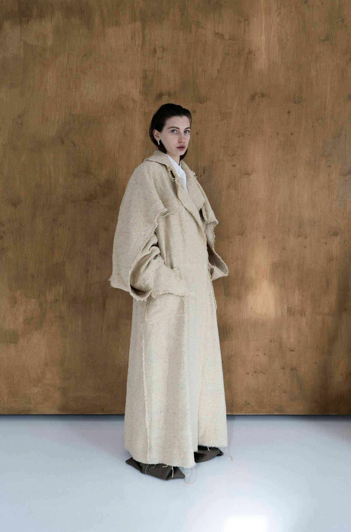 K M by L A N G E Kozhukh Deconstructed Wild Silk Oversize Coat - Image 1 of 13