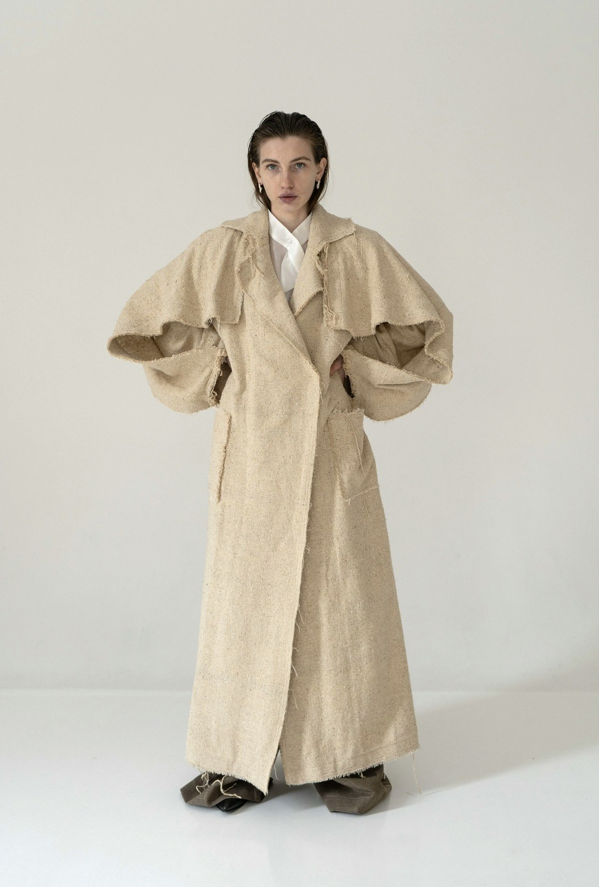 K M by L A N G E Kozhukh Deconstructed Wild Silk Oversize Coat - Image 6 of 13
