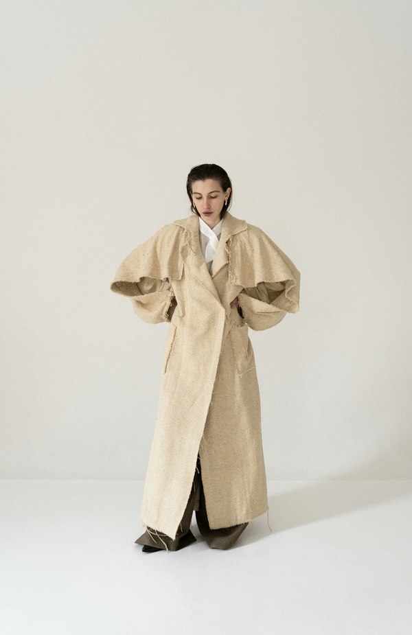 K M by L A N G E Kozhukh Deconstructed Wild Silk Oversize Coat