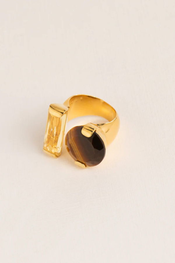 Wouters & Hendrix Statement Ring with Citrine and Tiger Eye