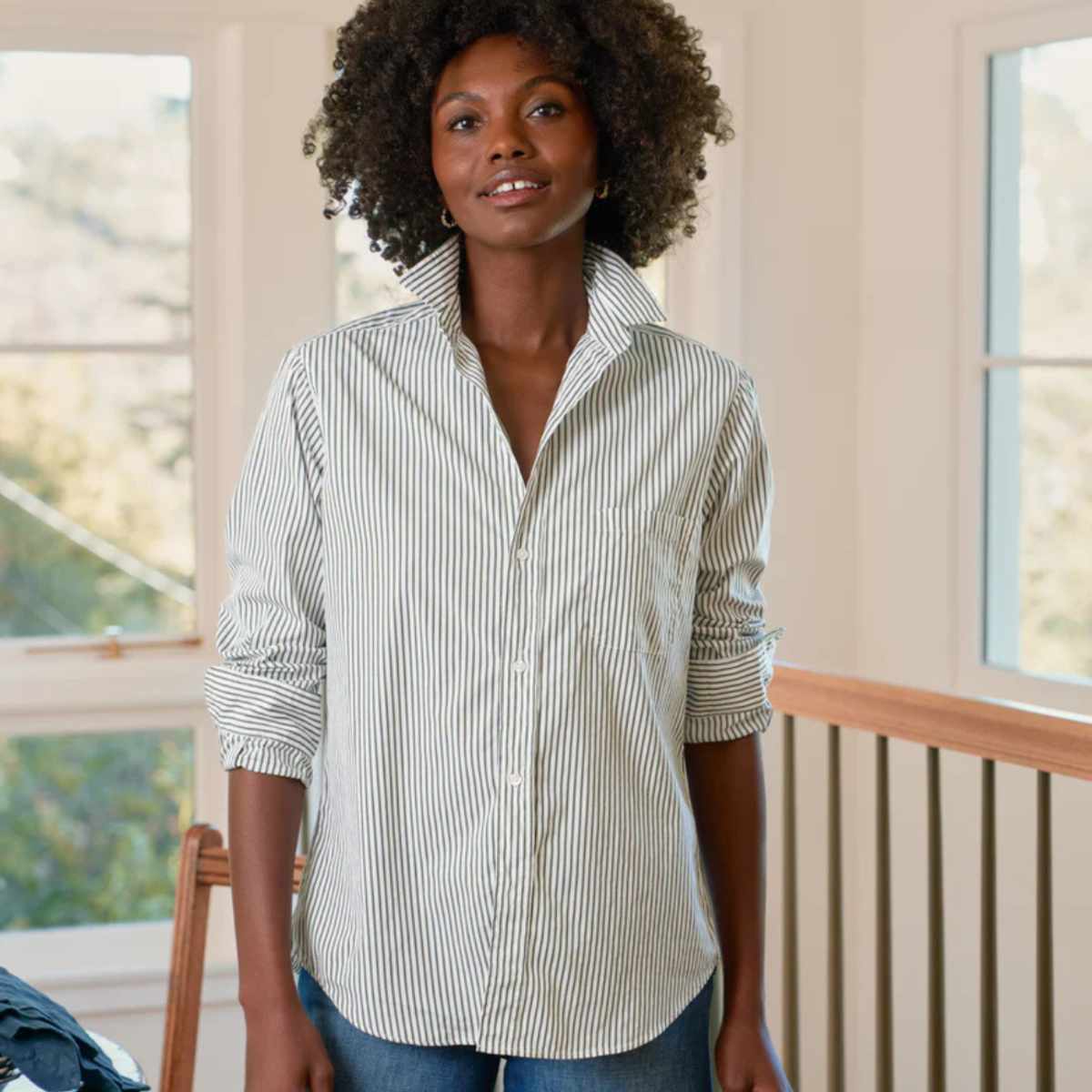 Frank & Eileen Eileen Shirt - Army Green Stripe - Image 1 of 3
