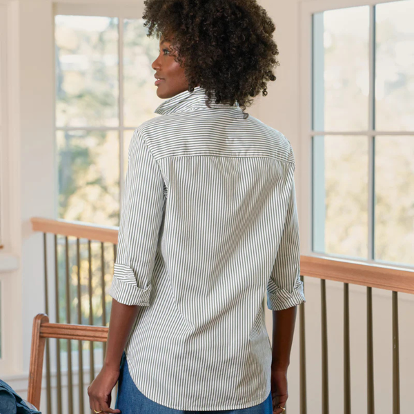 Frank & Eileen Eileen Shirt - Army Green Stripe