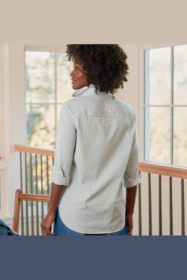 Frank & Eileen Eileen Shirt - Army Green Stripe