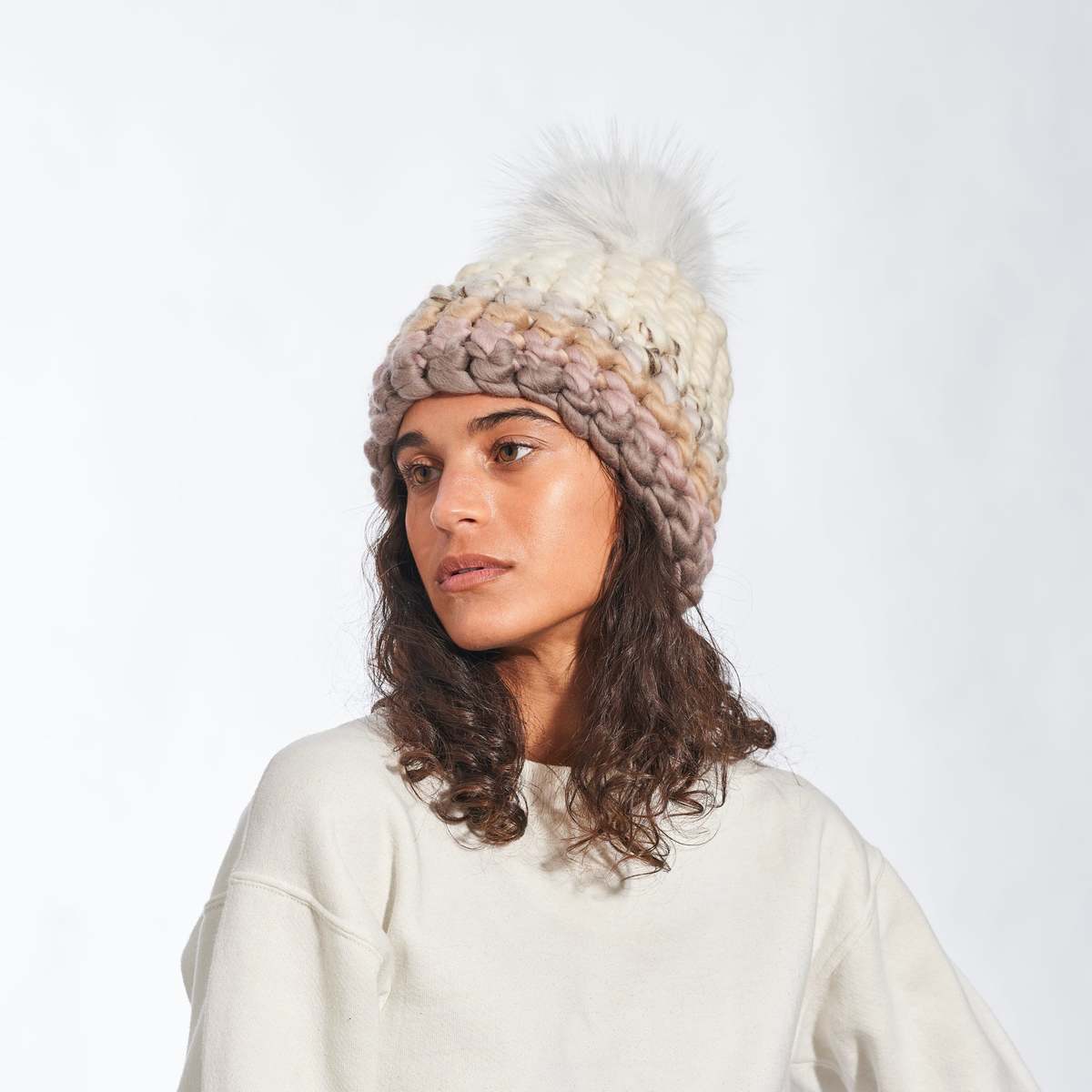 Mischa Lampert - Semi Stripe Beanie + White XL Pom Beanie - Image 3 of 3