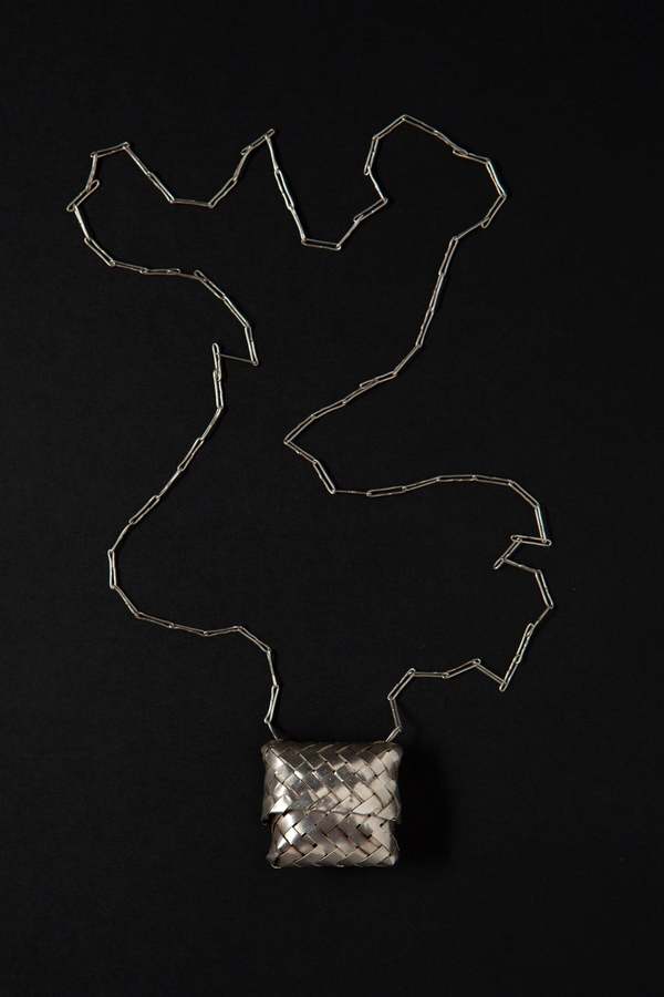 Taxco Woven Basket Necklace - Silver