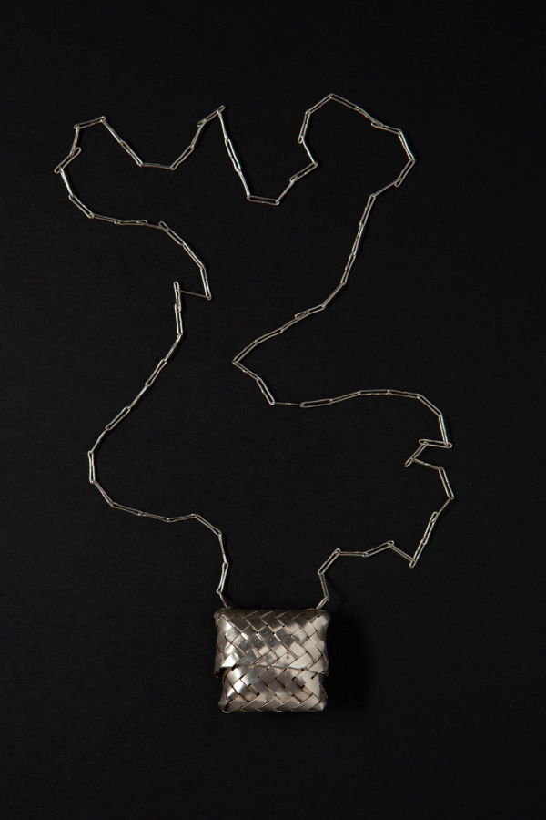 Taxco Woven Basket Necklace - Silver