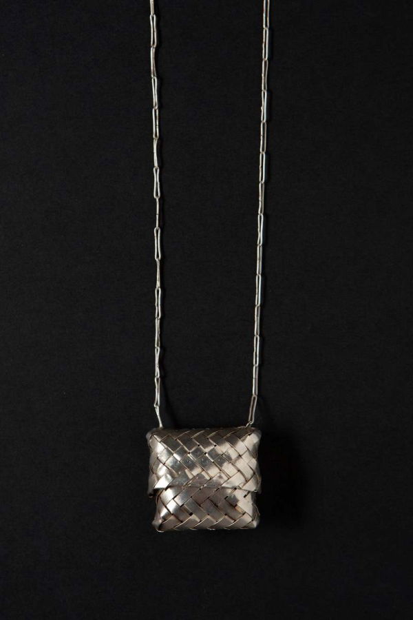 Taxco Woven Basket Necklace - Silver