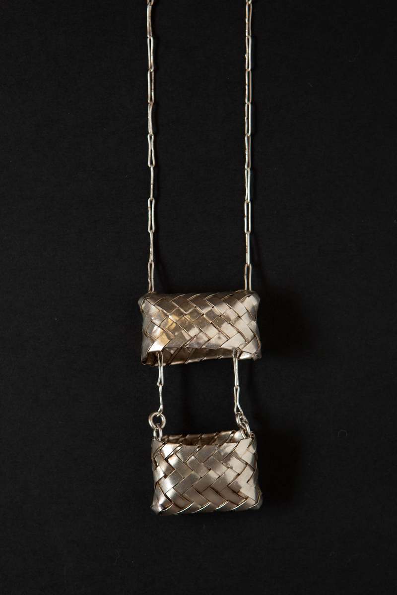 Taxco Woven Basket Necklace - Silver