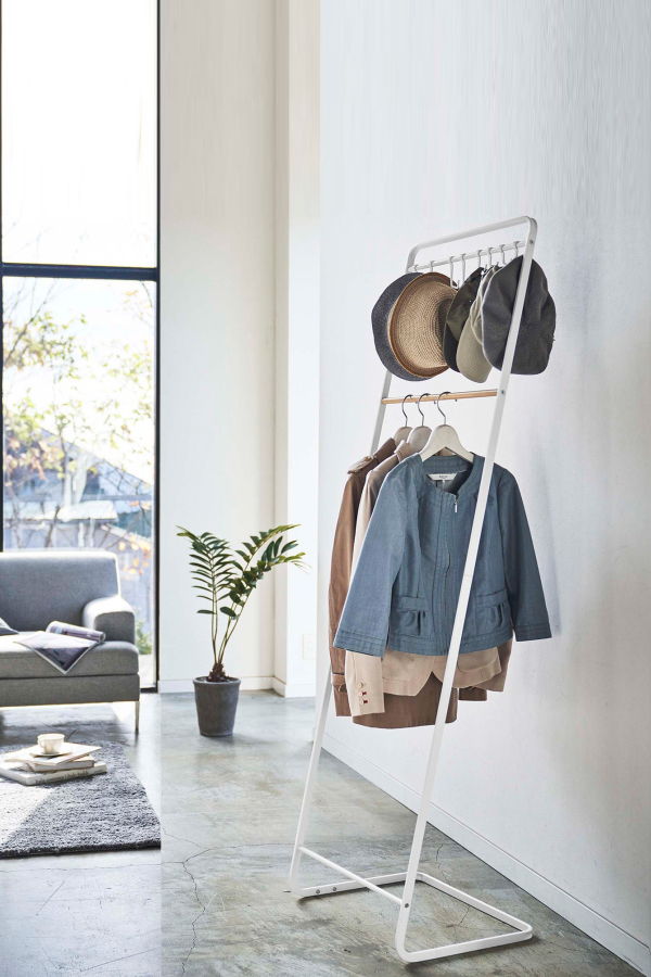 Yamazaki Home Coat Rack with Hat Storage - Steel + Wood