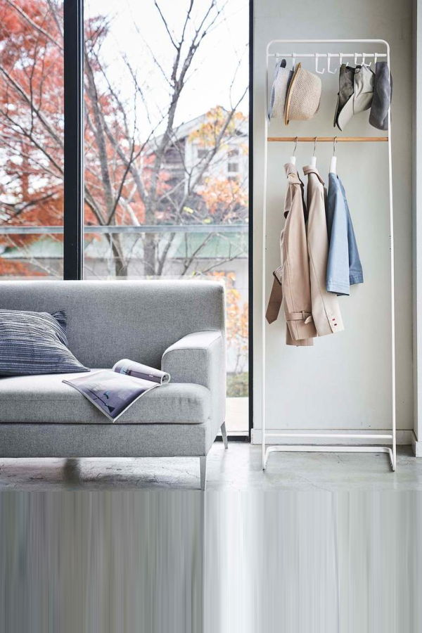 Yamazaki Home Coat Rack with Hat Storage - Steel + Wood