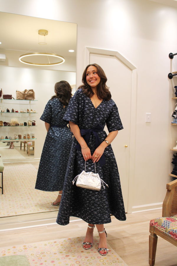 MARKARIAN Lutetia Floral Brocade Midi Dress - Blue Metallic Floral