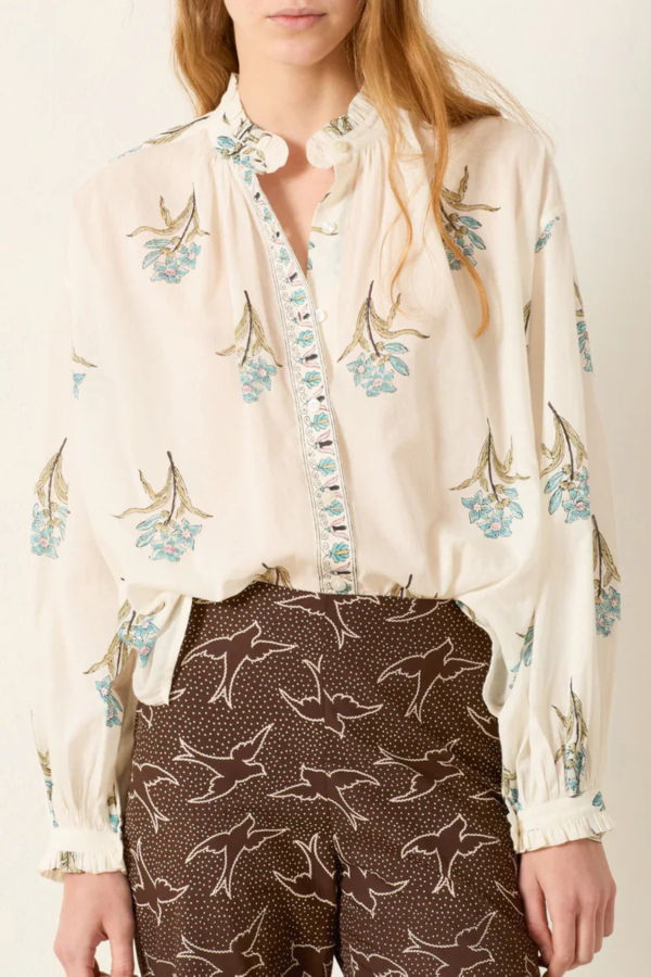 Alix Of Bohemia Poet Sky Mist Flower Blouse - Off White