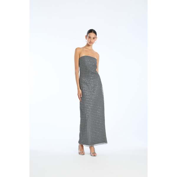 rotate beaded maxi tube dress Birger Christensen - Castor Gray Size:37 (US 7) The straight cut provides Neckline_V-Neck Women French Maid Lockable