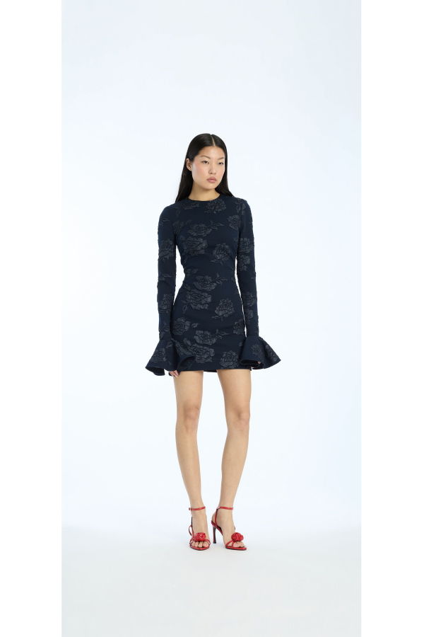 ROTATE Birger Christensen Rosana Jacquard Mini Dress - Sky Captain (Dark Blue)