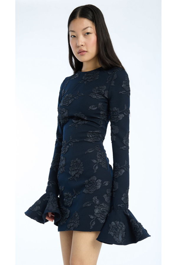 ROTATE Birger Christensen Rosana Jacquard Mini Dress - Sky Captain (Dark Blue)