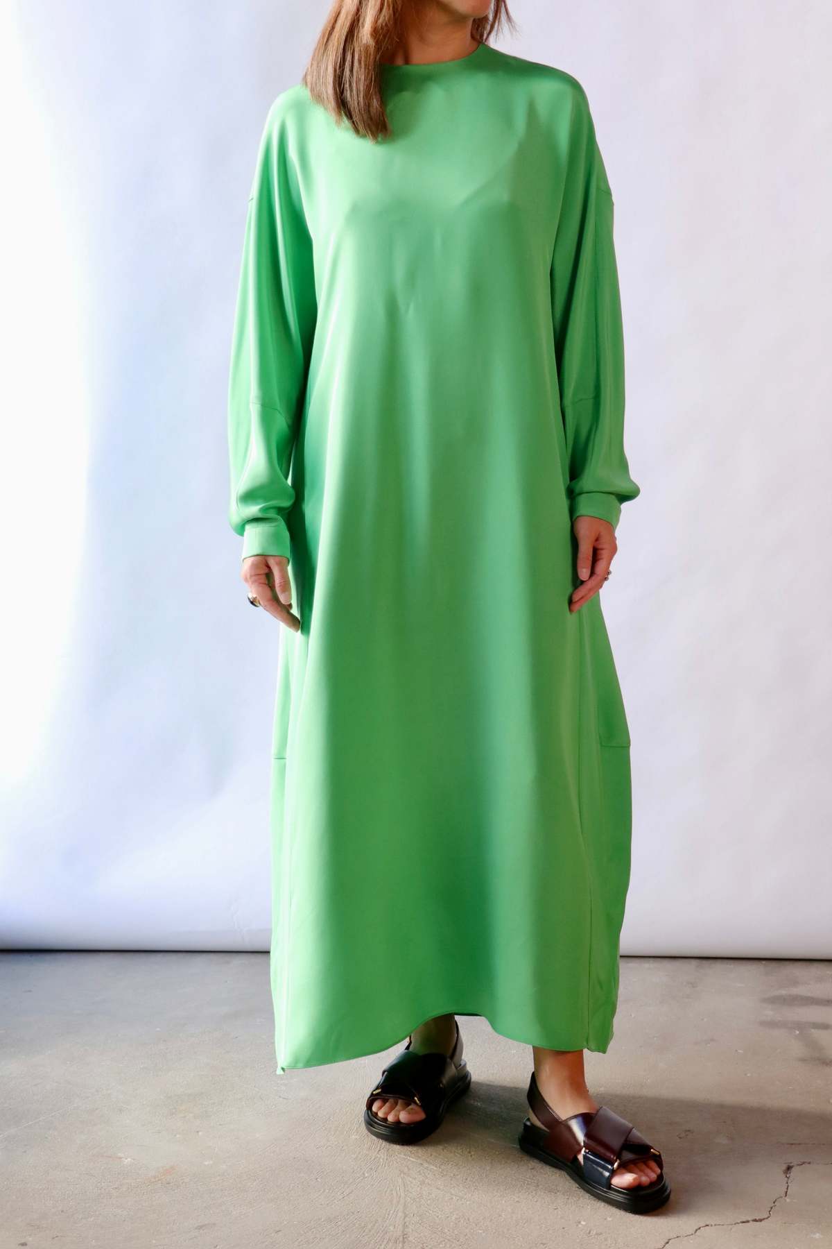Tibi 4-Ply Silk Long Sleeve Cocoon Dress - Green - Image 1 of 4
