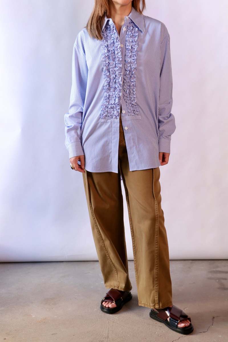 Tibi Garment Dyed Stretch Twill Tuck Pant - Dark Tan