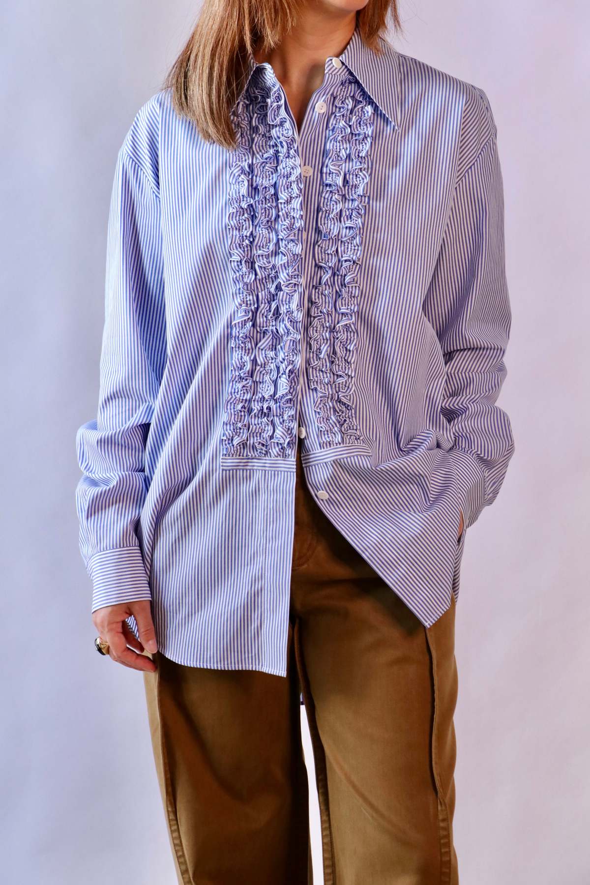 Tibi Striped Shirting Easy Tuxedo Shirt - Image 1 of 4