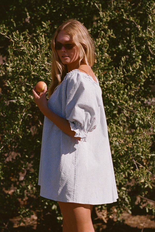 Merritt Charles Portofino Dress - Blue and White Pinstripe Slub