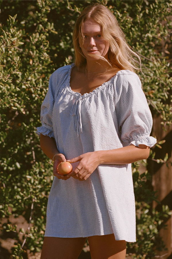 Merritt Charles Portofino Dress - Blue and White Pinstripe Slub