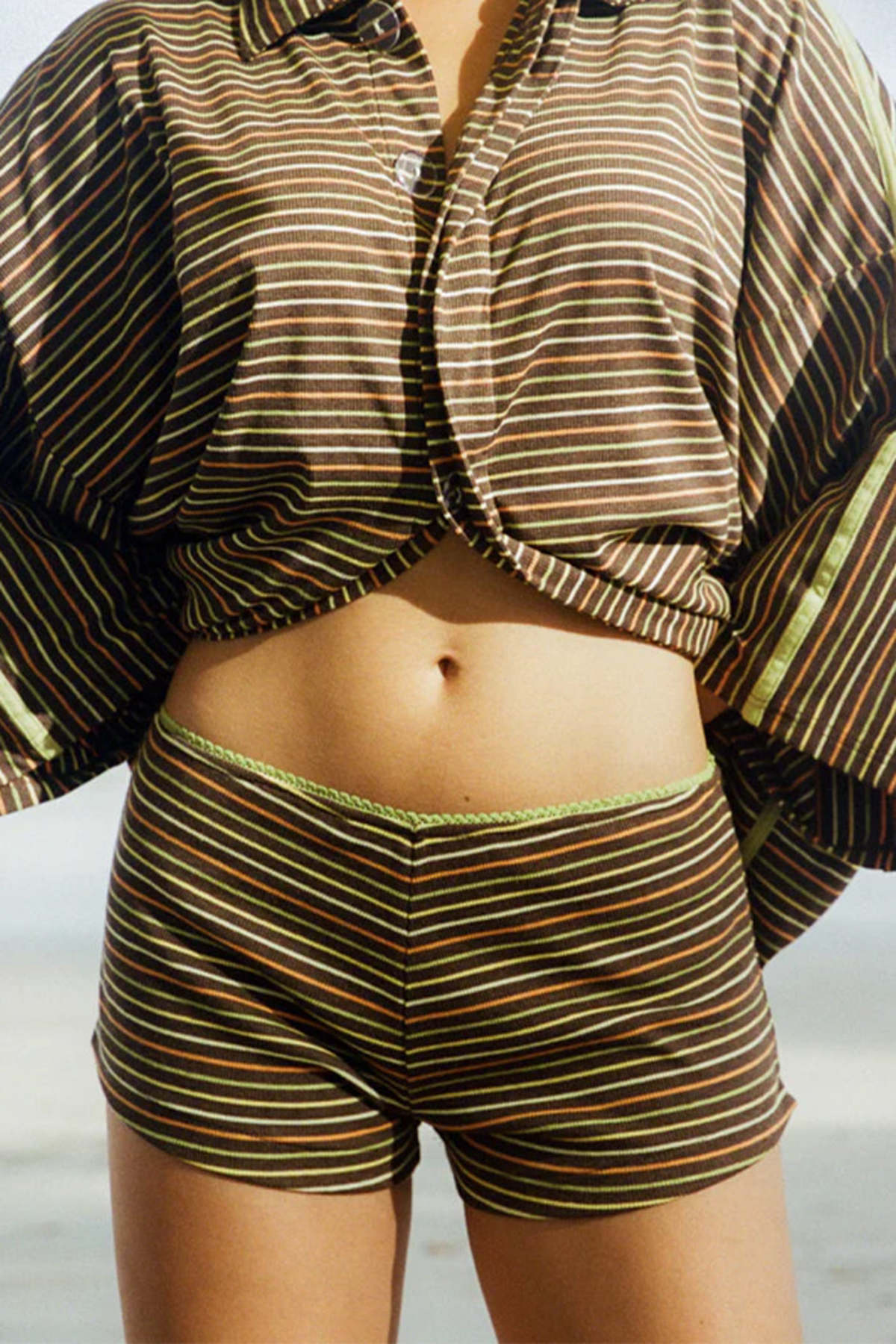 CIAO CIAO Brown Multi Striper Hot Pant Shorts - Brown Multi Stripe - Image 1 of 6