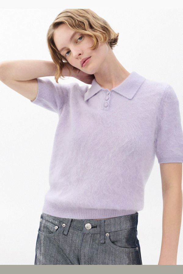 rag & bone Jada Brushed Cashmere Polo - Lavender