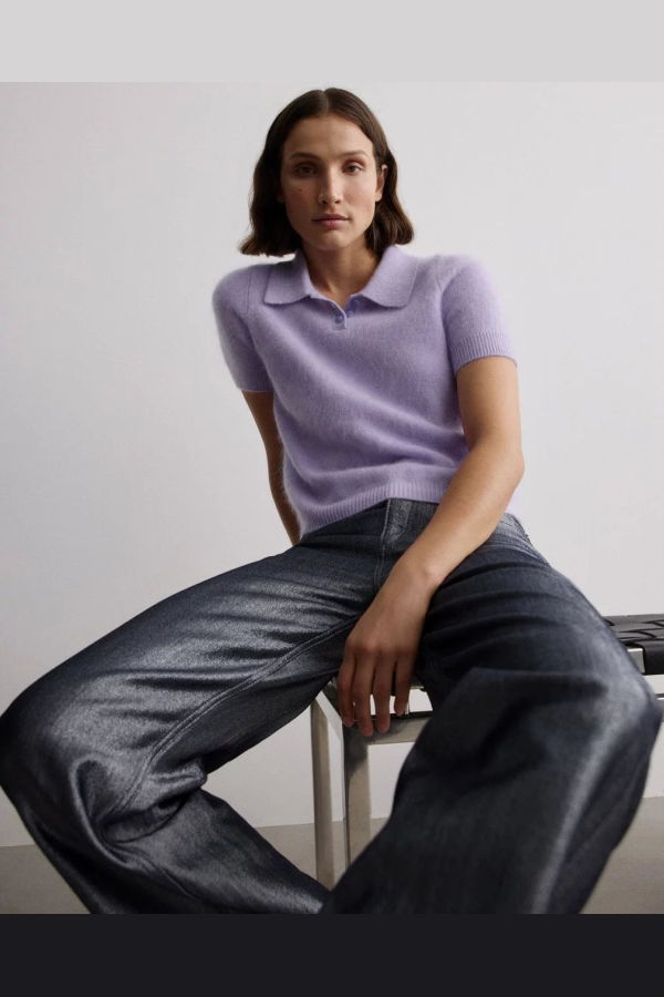 rag & bone Jada Brushed Cashmere Polo - Lavender