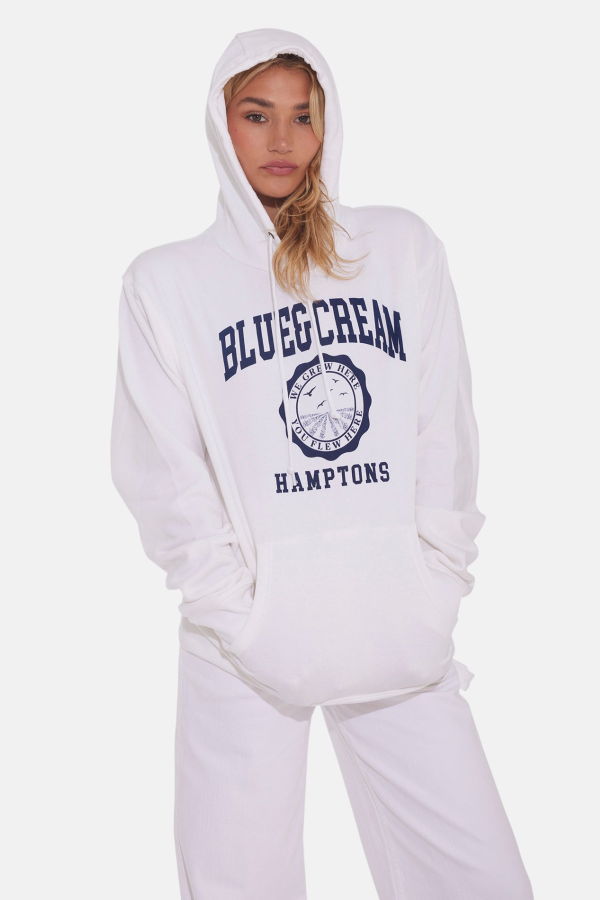 Blue&Cream Hamptons We Grew Here Hoodie - White