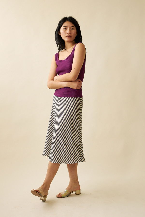 Penny Sage Slip Skirt - Midnight Stripe