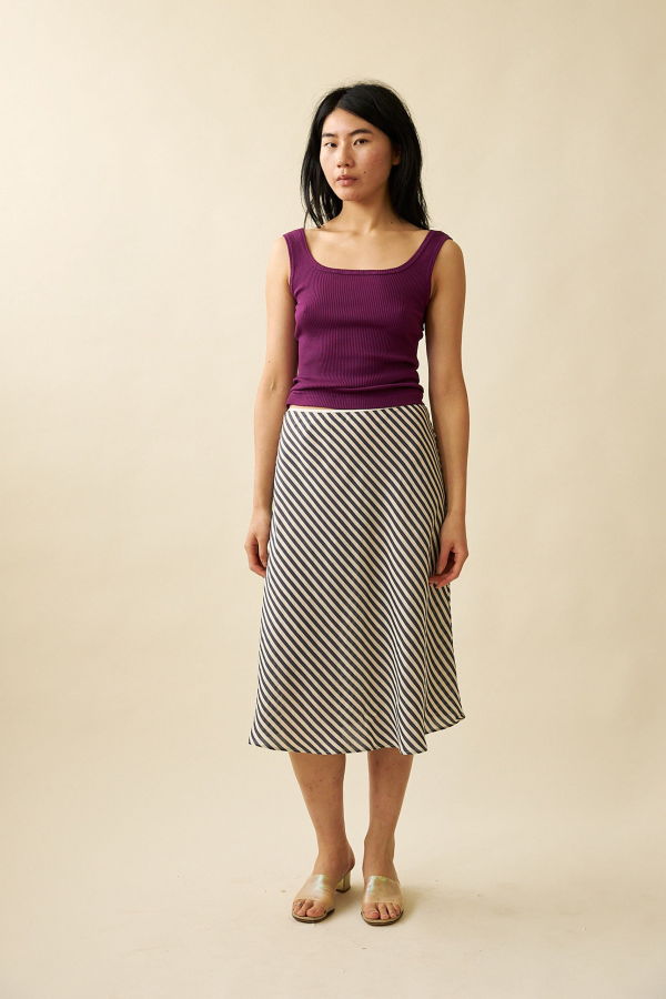 Penny Sage Slip Skirt - Midnight Stripe