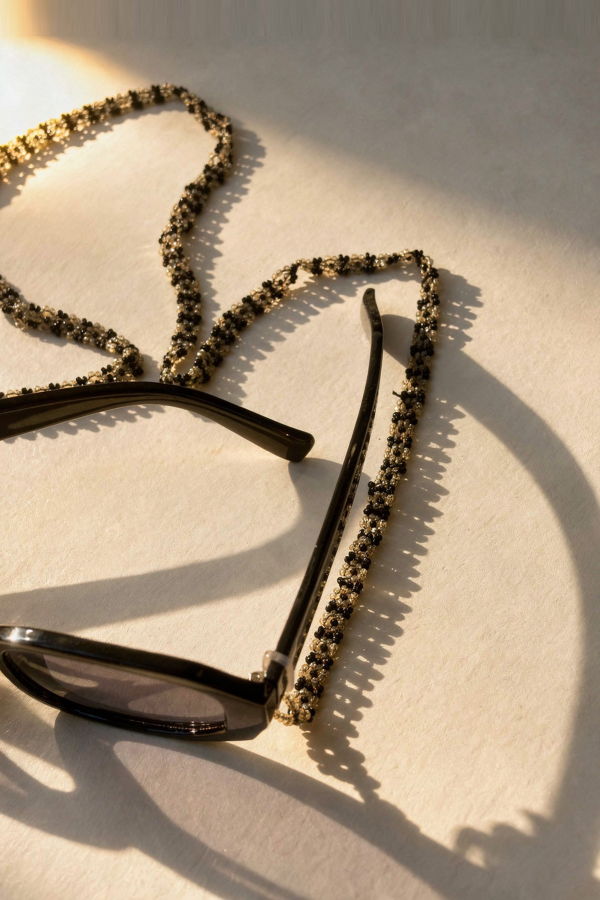 IKKIVI Black and Off-White Beaded Sunglass Chain