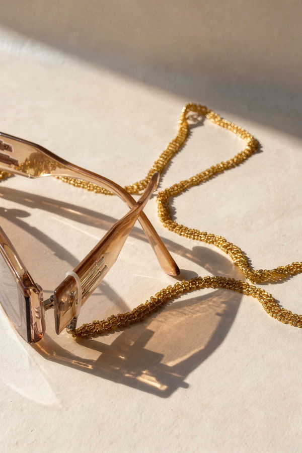 IKKIVI Golden Beaded Sunglass Chain - Yellow