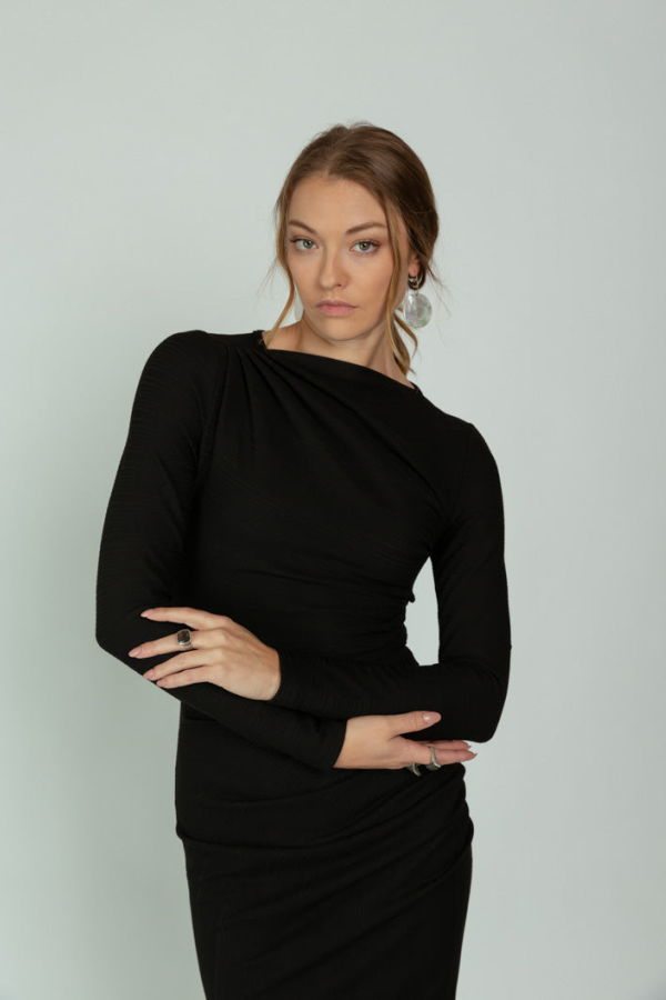 Smythe Ruched Knit Midi Dress - Black